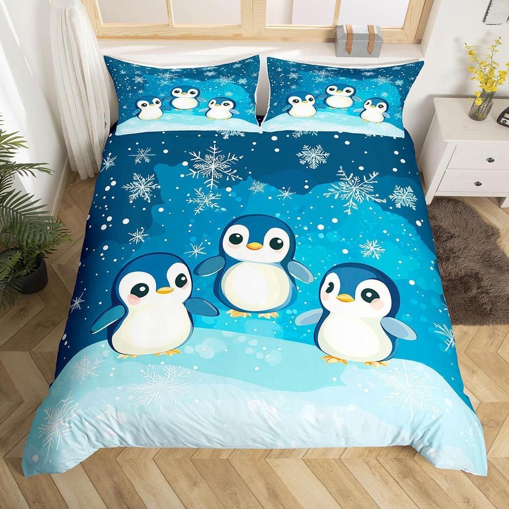 Cartoon Penguin Bedding Set Full King for Girls Boys Kids Room Dorm Funny Animal Printed Comforter Cover Penguins Bedding Set