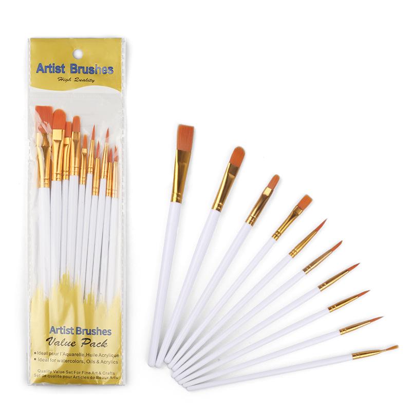 

Набор нейлоновых кистей для рисования из 10 штук для масла, акварели и акрила - Детский фейс-арт и рисование линий As Pictured