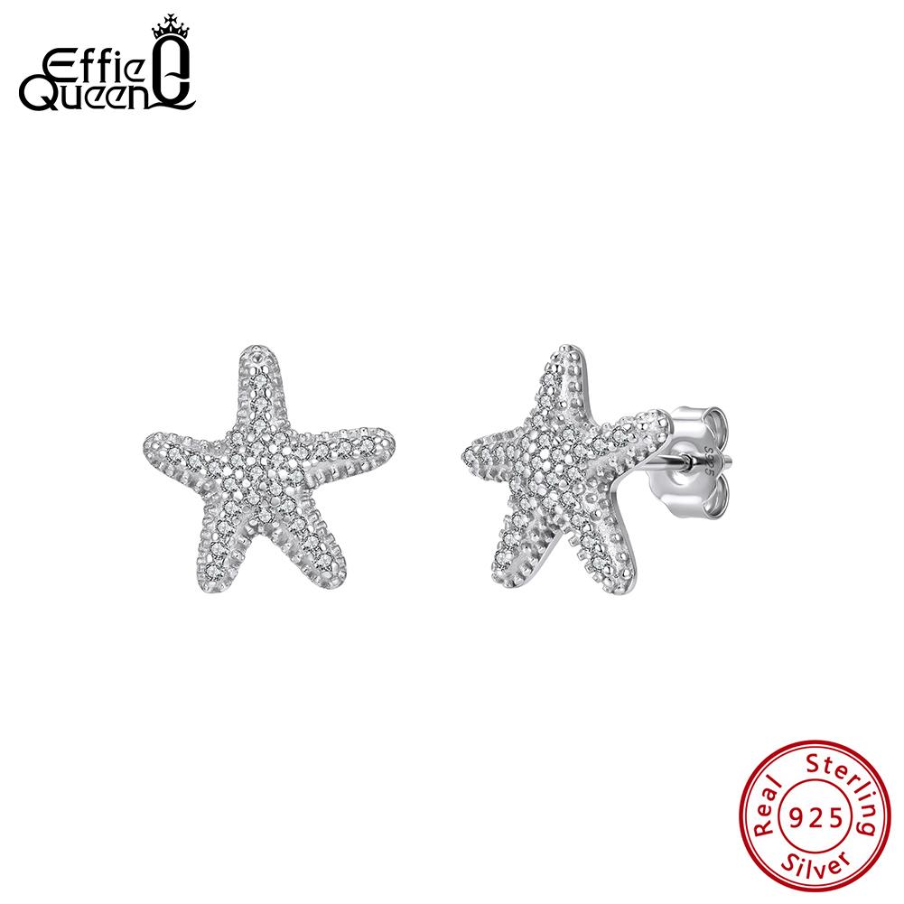 Effie Queen 925 Sterling Silver Fashion Inlaid Zircon Starfish Earrings Cute Star Earrings Stud Ocean Party Jewelry Gift APE154
