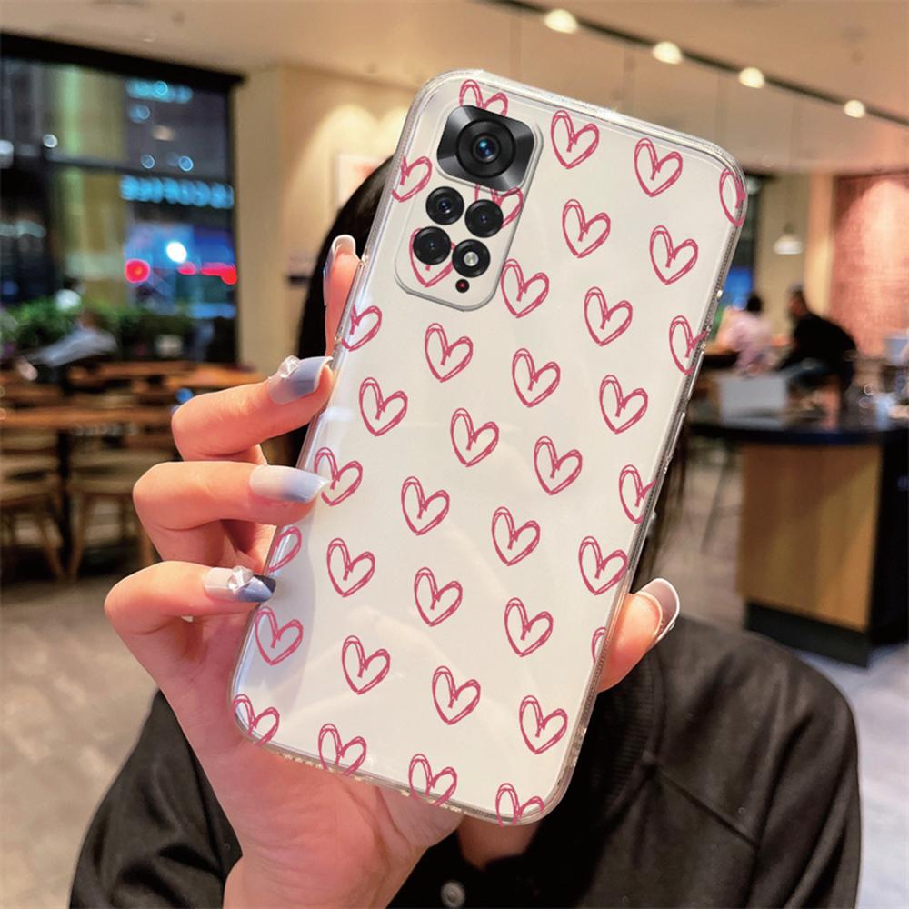 Cute Love Heart Clear Transparent Phone Case For Xiaomi Redmi Note 11 12 10 11s 10s Pro Max Non-Yellowing Shockproof Women Cover
