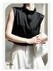 Silky Lotus Leaf Lace Collar Sleeveless Top for Women - Spring/Summer Fashion Layering Essential