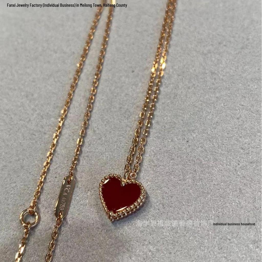 Rose Gold Heart Necklace & Earrings Set - 18K Plated with Agate Heart Design