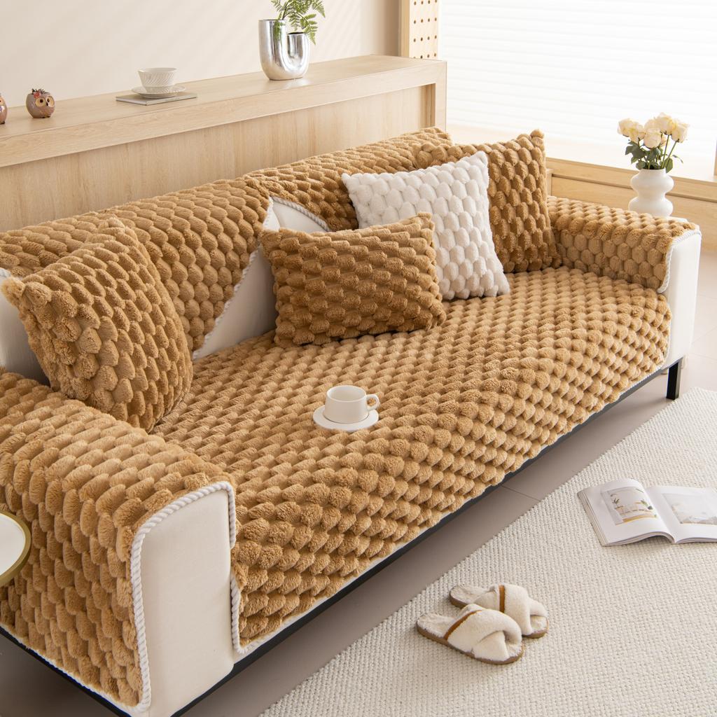 Diamond Jacquard Faux Fur Heavy Thicken Plush Anti-Alip Sofa Cover Couch Cover Corner Sofa Towes Seat Pad Home Protection Covers