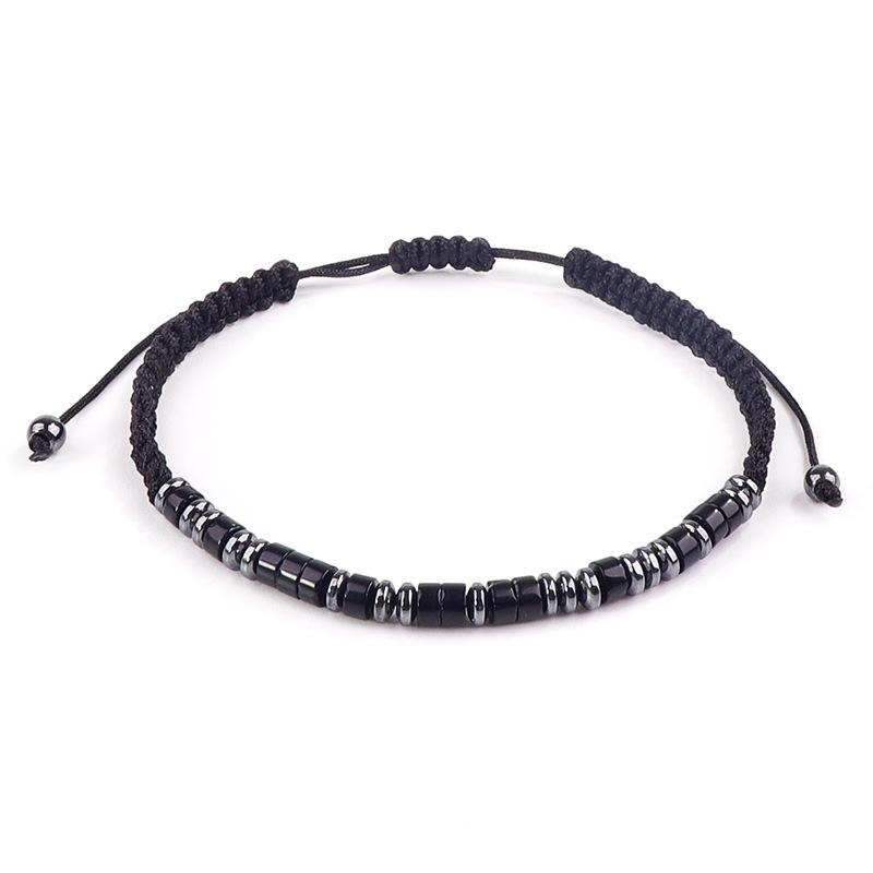 Tiger's Eye Morse Code Bracelet Unisex Black Iron Stone Separator Rope Weaving Obsidian Morse Code Bracelet