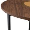 Modern Minimalist Round Table, 100 Cm Diameter, Brown Wood Grain, Glass Top, Metal Frame