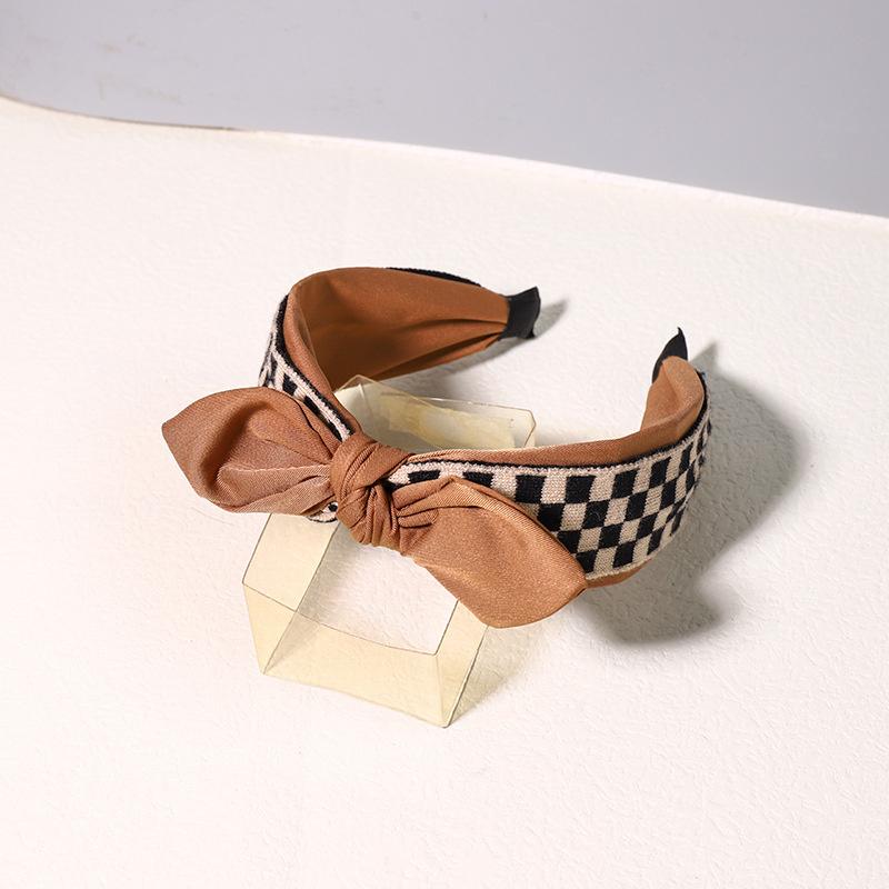 Vintage Print Wool Satin Patchwork Headband for Women Ladies Shopping Party Photograph Hair Hoop Accessories