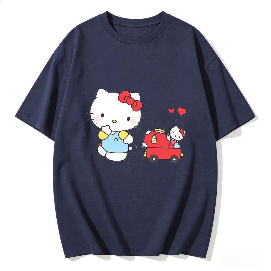 2026 Summer Hello Kitty Cartoon Printed Short Sleeve Pure Cotton Tshirt Womens Family Matching Outfits Classic Fashion Tee Top