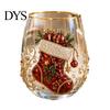 Christmas Themed Water Mug 330ML Glass Cup, Wreath/Santa Claus/Elk/Stockings/Snowman Pattern Holiday Glassware Compact for Breakfast Wine, Coffee,