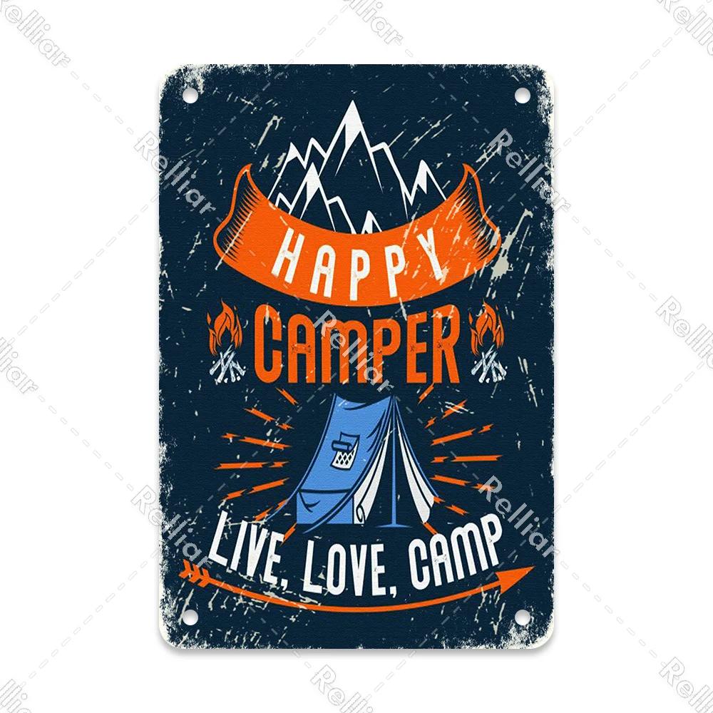 Retro Happy Camper Dekoracyjny Talerz Przygoda na Zewnątrz Metalowy Znak Blaszany Symbol Dzikiej Przyrody Ornament Plakat Dekoracja Domowego Baru Klubu Tablica