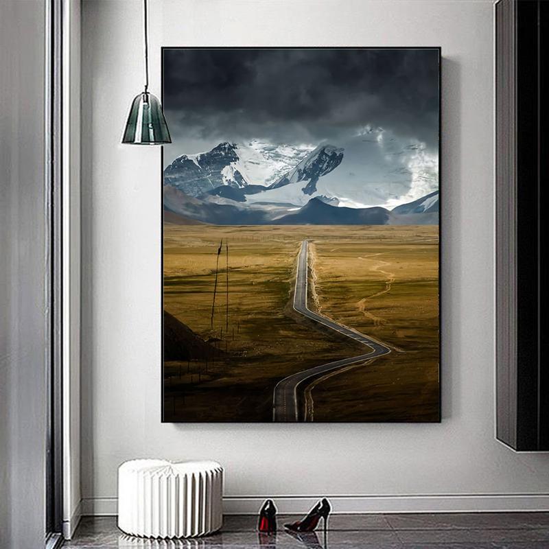 Ruopoty Oil Painting Digital Highway Art Unique Gift Hand-Painted Digital Landscape Painting Living Room Decoration