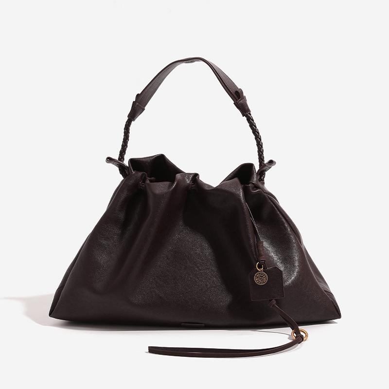 Celebrity-style drawstring tote bag, shoulder handbag, trash bag, women's crossbody large-capacity commuter hobo bag