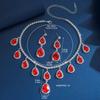 Choker Water Drop Earrings Crystal Necklace Earrings Set Inlaid Red Rhinestone Necklace  Wedding