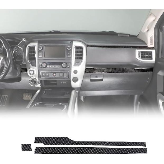 Soft Carbon Fiber Center Console Dashboard Panel Trim Strip Fit for Nissan Titan 2016-2023, Co-Pilot Console Decoration Strips, Interior Center