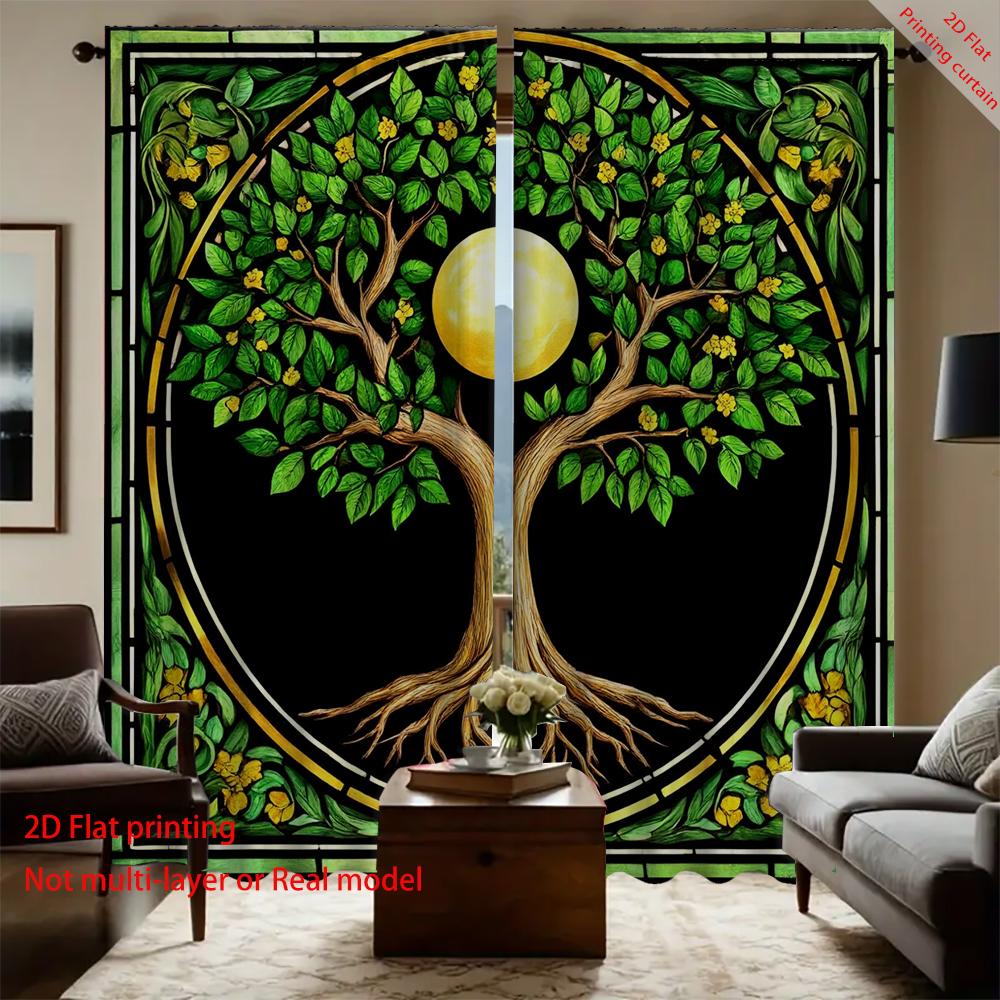 

2 шт. Занавески с цифровым принтом «Дерево жизни», с пейзажным фоном и кулиской, для кухни, кофейни, гостиной 75x166cm