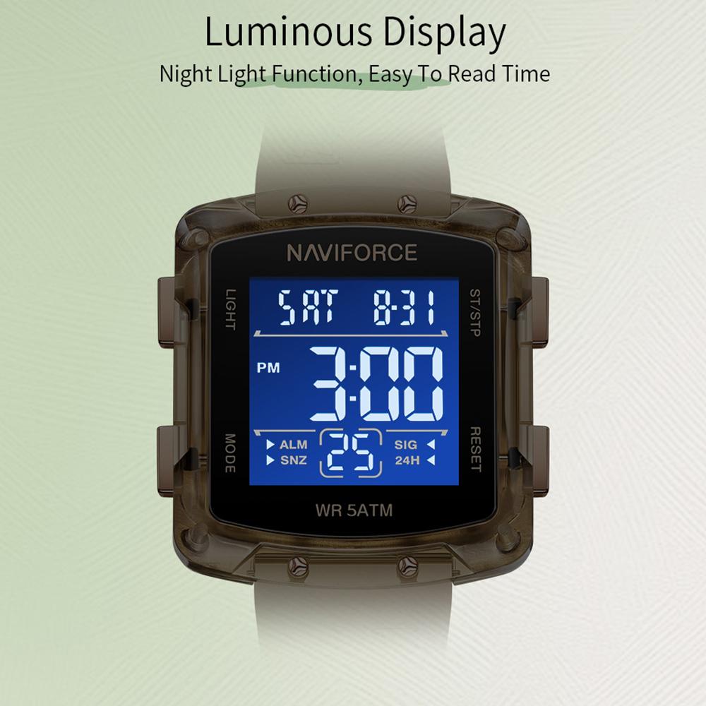 NAVIFORCE Original Unisex Digital Watch for Women Men LCD Display Luminous Pattern Chronograph Silicone Strap Waterproof Boys Girls Watch NF7121