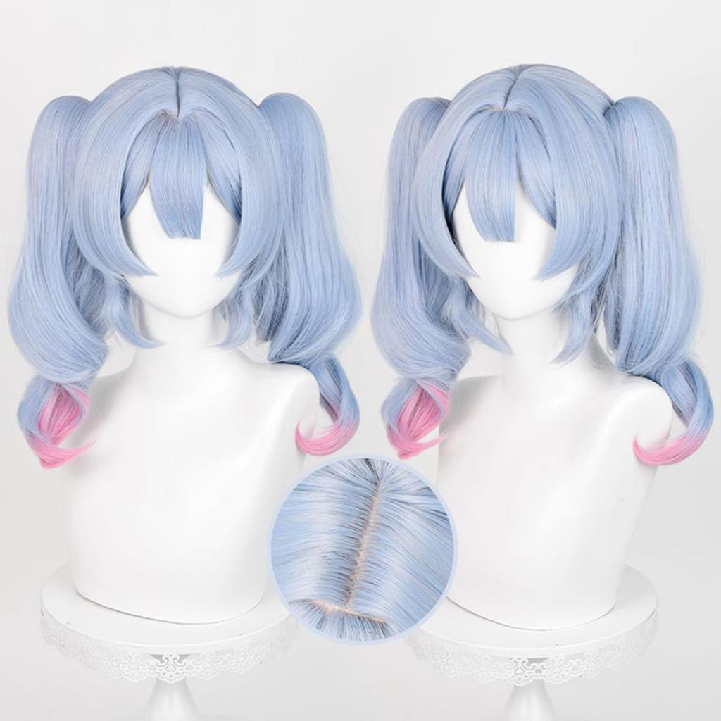 LAOBAO Rabbit Hole Cosplay Twin Light Blue and Pink Mixed Color Long Curly Heat Costume Accessory for and More Wig, Tail, Mesh, Gradient, Wig,