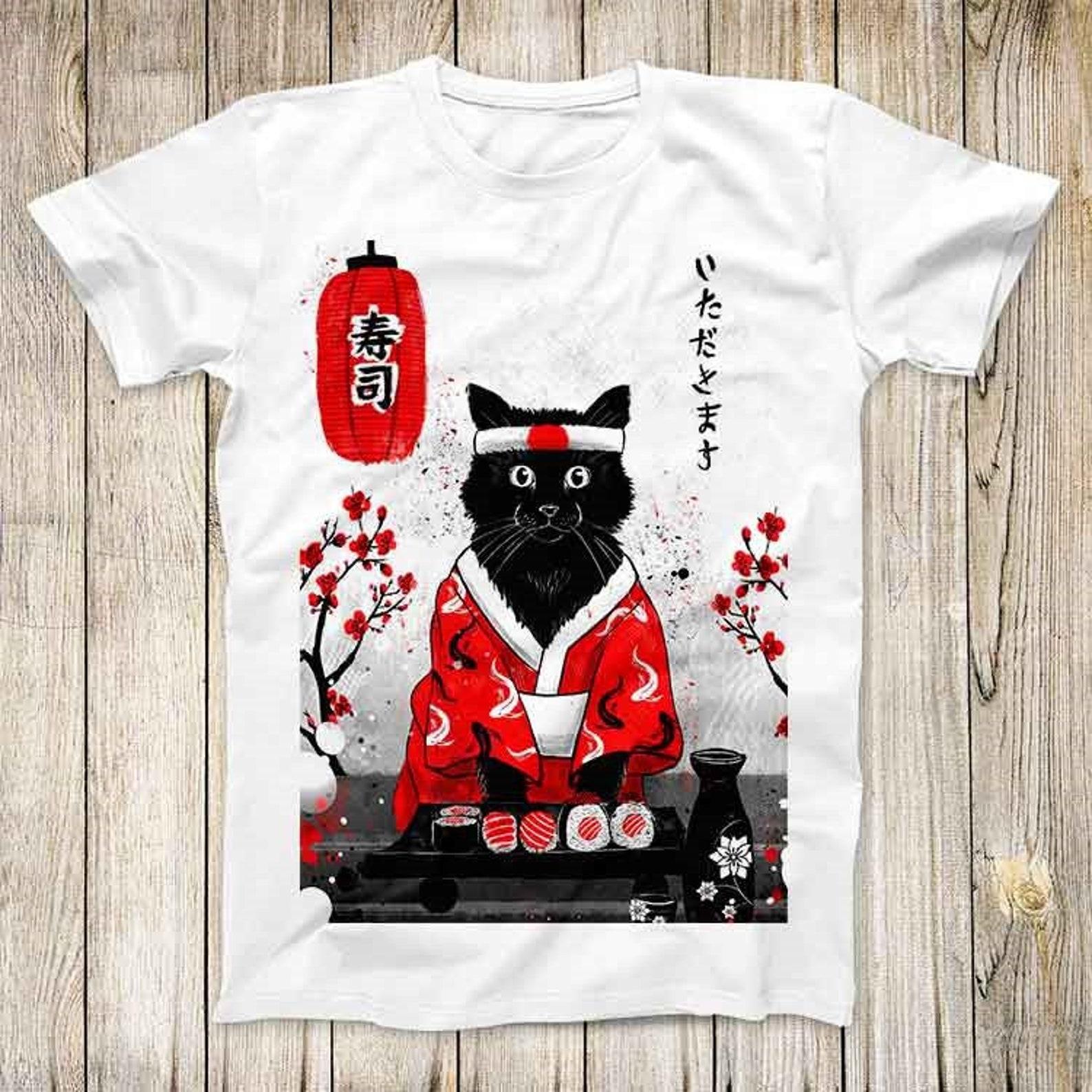 Japanese Sushi Cat Kitten Limited Edition Anime Manga Top Tee Best Cute Gift Men Women Unisex Retro Style T-Shirt 3157 S