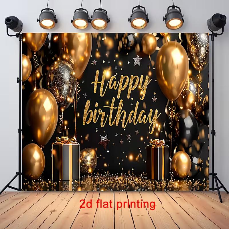 2D Luxury Black Golden Confetti Birthday Photography Background Cloth