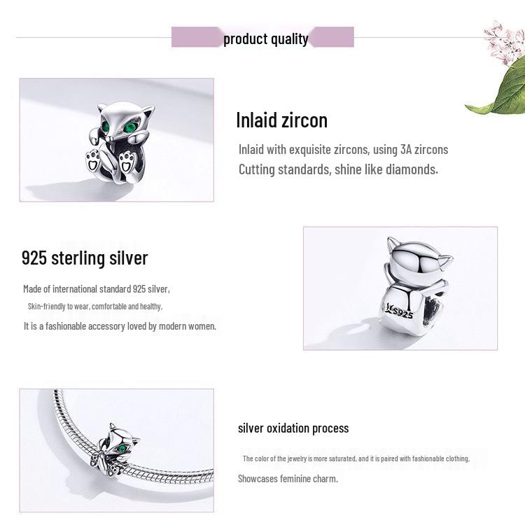 Korean Style S925 Sterling Silver Cute Fox Bead Accessory