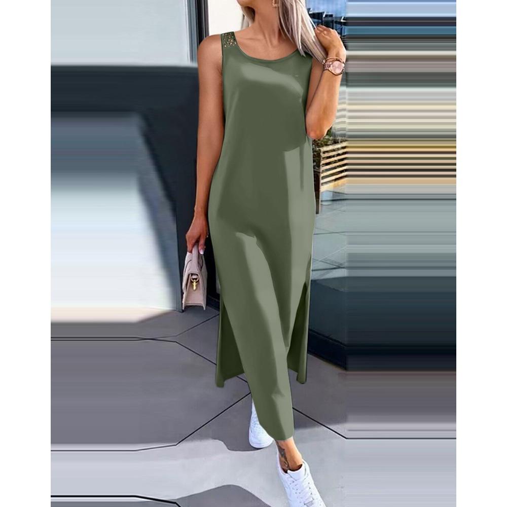 IHUASU Letní jednoduché jednobarevné krajkové bez rukávů pro ženy