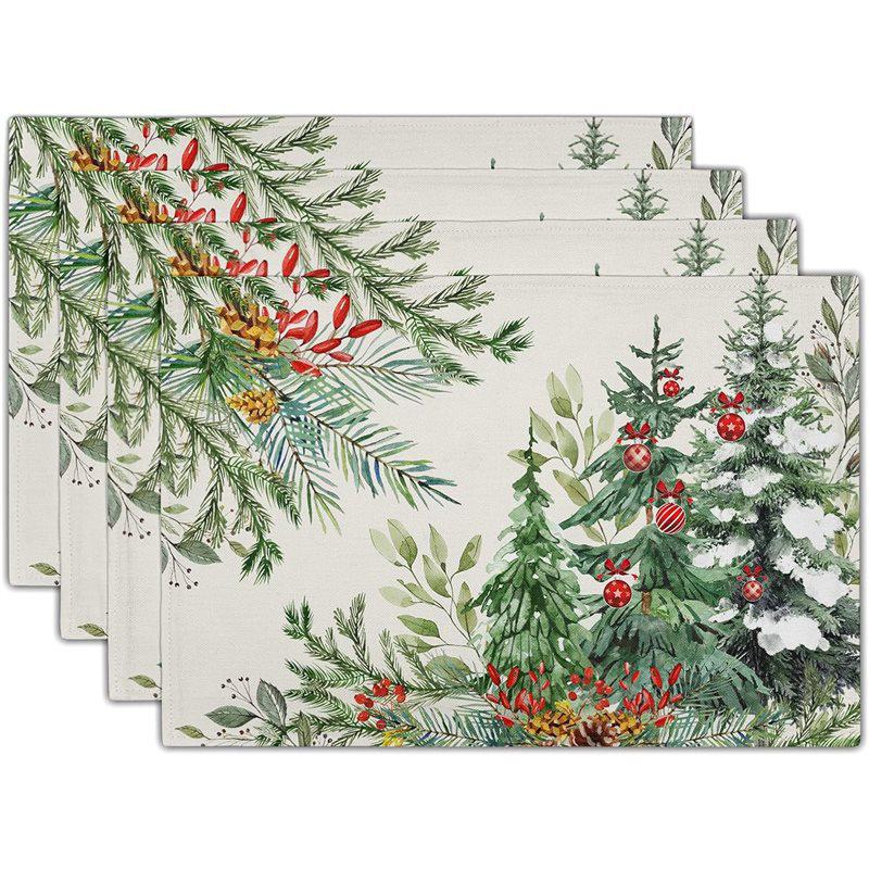 New Christmas Linen Square Placemat - Festive Party Tablecloth Decor, Beautify Coffee Table Mat.