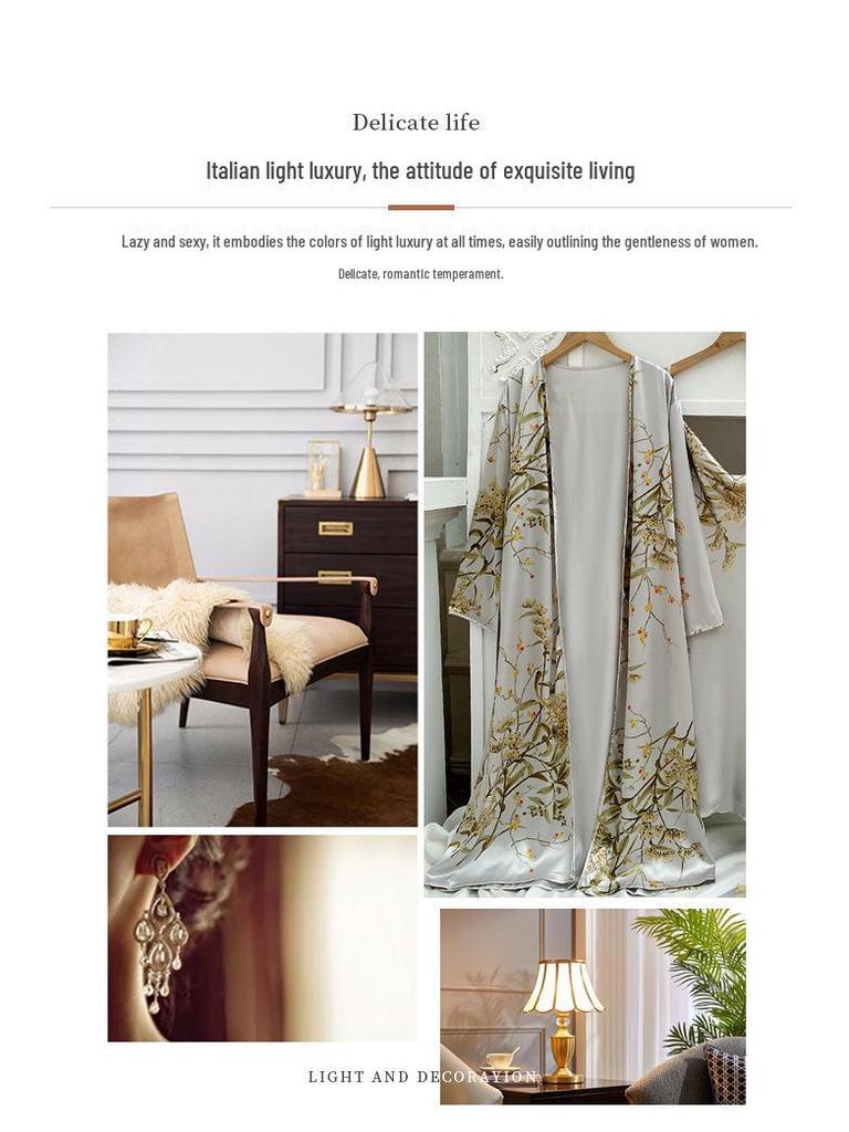 Spring & Summer Women's Pajama Set: European-American Style 4-Piece, Nightgown, Camisole, Long Sleeve, Long Length, Sexy Nightdress.