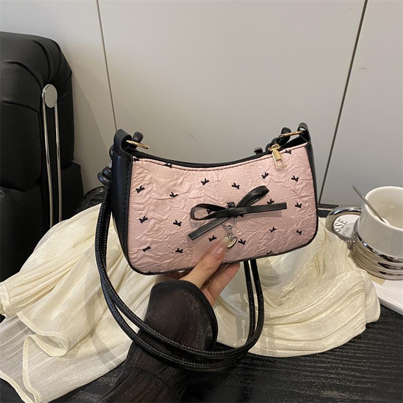 Niche Design Bow Underarm Bag Women's 2025 New Handbag Fashion Shoulder Messenger Bag Sweet Baguette Bag