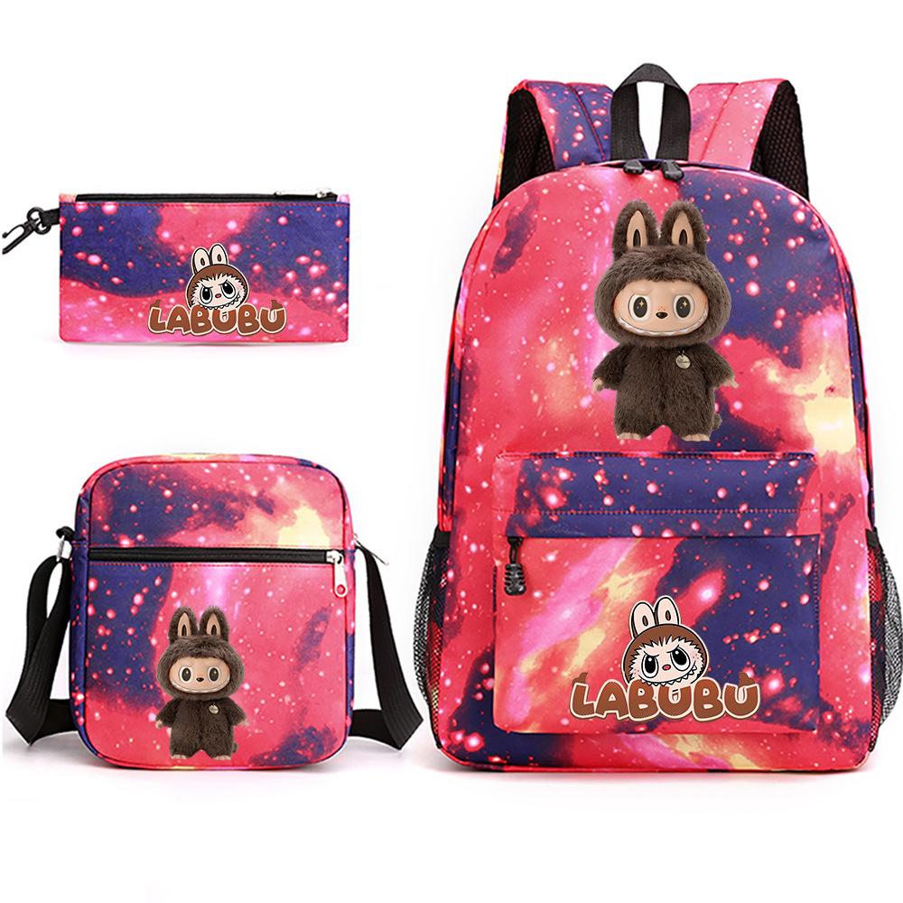 Labubu Peripheral Printing Student School Bag Backpack Shoulder Pencil Bag 3-piece Set