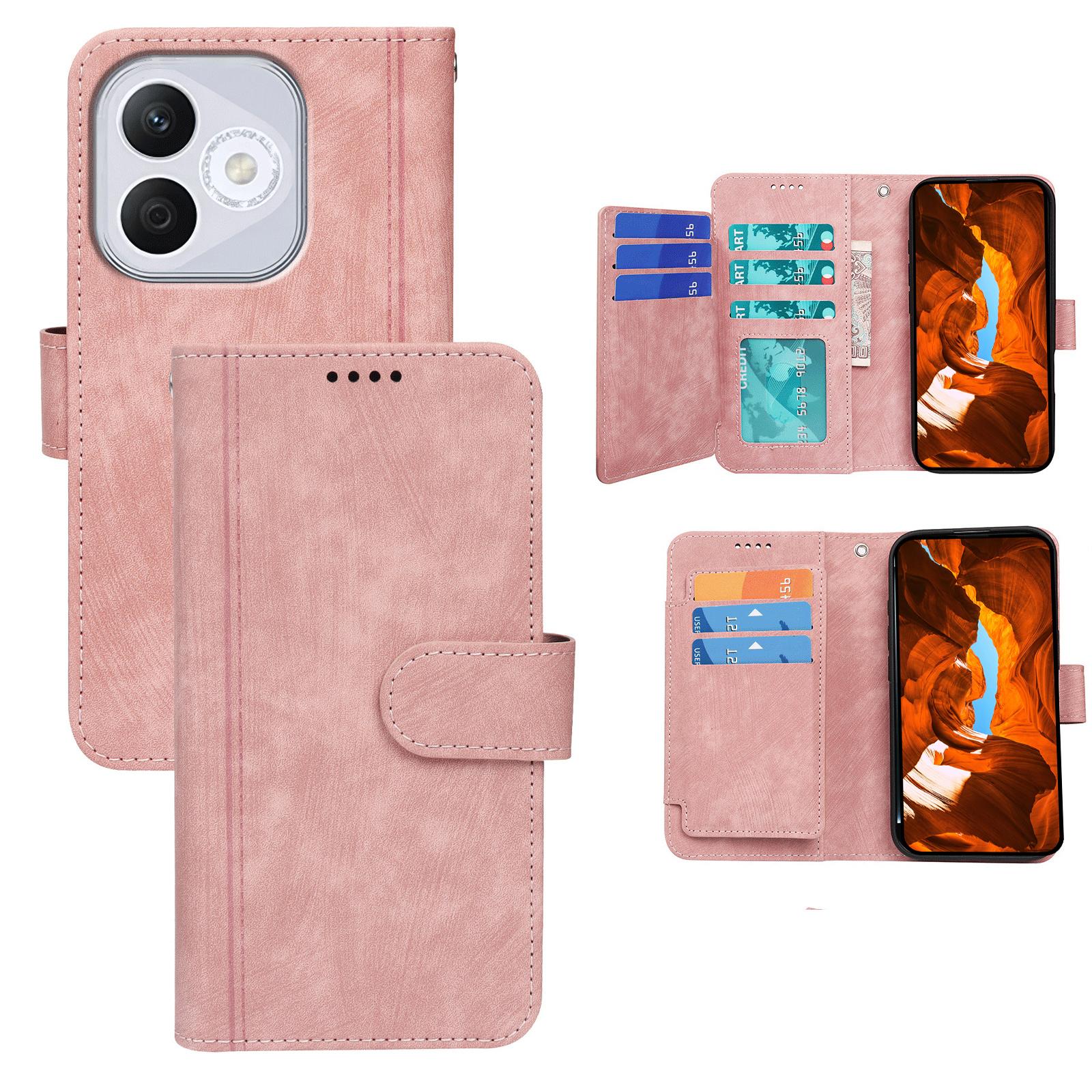 

For Honor 400 Lite 5G Leather Case Line Pattern Wallet Phone Cover with 9 Card Slots Rose Gold