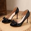 Fashion Nude Patent Leather Butterfly Knot Brand Pumps Women Fashion Round Toe Shallow Thin Heel Designer Shoes Elegant Party Dress Shoe