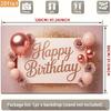 2D Happy Birthday Photography Backdrop Elegant Rose Gold Glitter Balloon and Flower Background