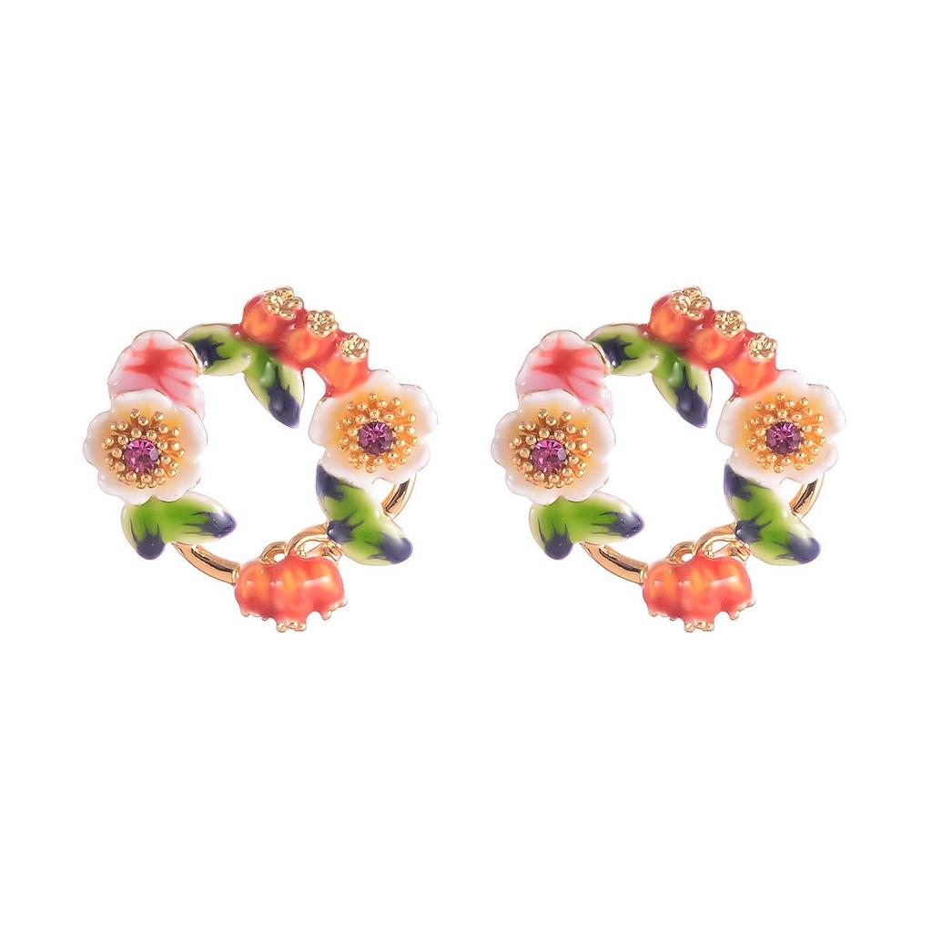 Exquisite Pearl and Floral Oil Painting Stud Earrings for Women
