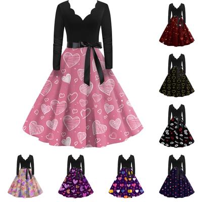 Women's Casual Fashion Valentine's Day Heart-themed V-neck Retro Dress