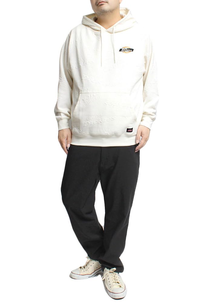 Dickies GENUINE Men's Plus Size Pullover Hoodie with Puffy Jacquard Fleece Sweatshirt, Off-White, Size 4L (28)