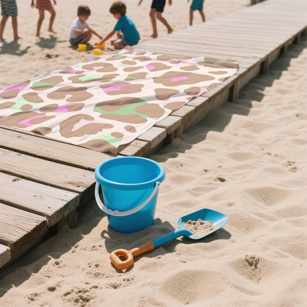 Pastel Leopard Oversized Microfiber Beach Towel Sand Proof Quick Dry, Absorbent for Swimming Pool Travel Camping
