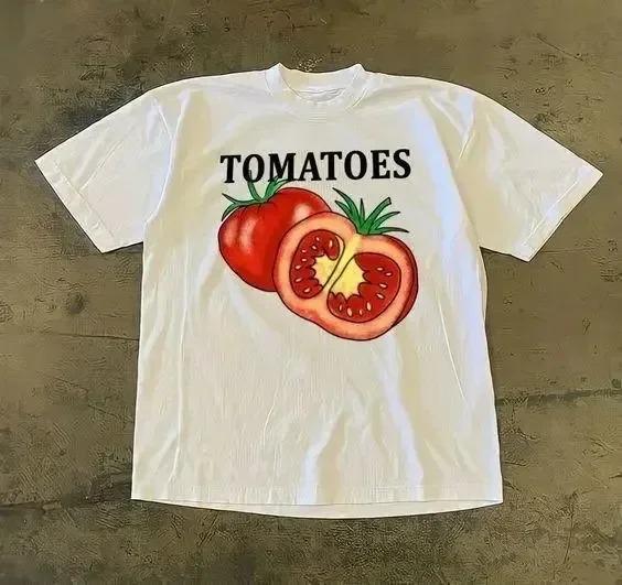 Summer New Fashion Retro Men's T Shirt Fun Fruit Print Tops Cotton Short Sleeve Casual Women Streetwear Round Neck Tees Tops