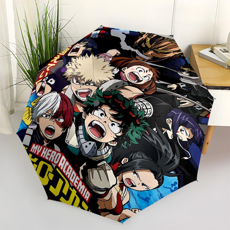 1pc My Hero Academia Automatic Opening Folding Umbrella with 3-Fold Design, 8-Bone Iron Frame Outdoor for Fans, Travelers, Daily Use, and Festive Gift