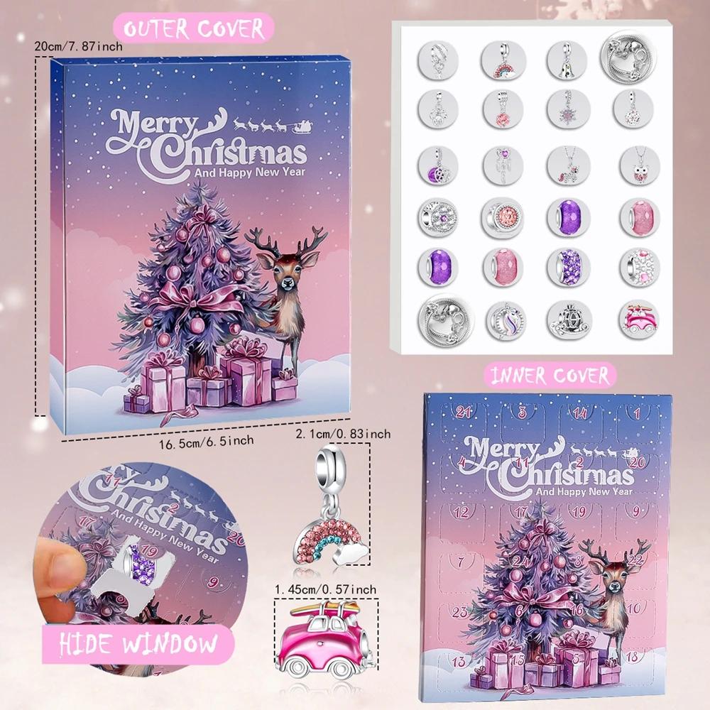 Christmas Advent Crystal Bracelet Kit Calendar Gift Box Christmas Blind Box Set For Girl Children Birthday Party Holiday Gift