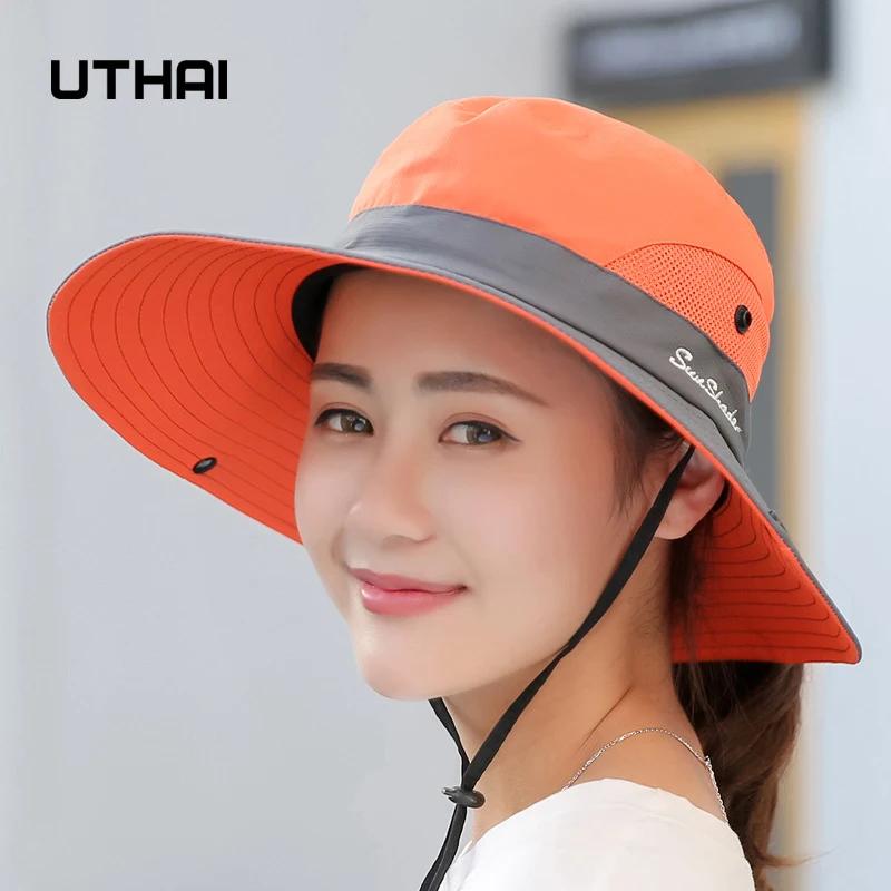 Women's Bucket Hat Panama Fashion Sun Visor Breathable Fisherman Protection Hat Ponytail Cap Summer Hats Beach Sun Hats