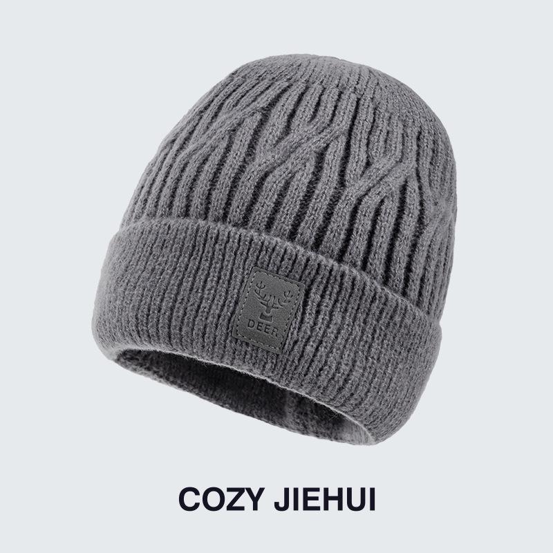 Knitted Hat New Autumn and Winter Men's Cold-proof Fleece Hat Youth Fashion Wool Hat Outdoor Sports Pullover Hat Men