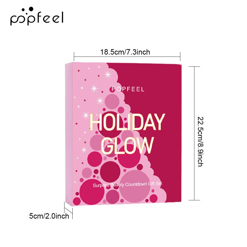 Popfeel Holiday Glow Advent Calendar Makeup Set Full Kit Earth Tone Eyeshadow Lipstick Lip Gloss Mascara Beginner Holiday Gift Box for Women