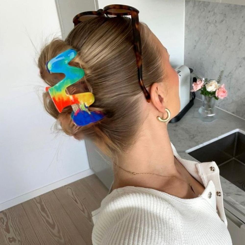 Acryl Regenbogen Welle Krabbe Haarklammer Koreanischer Stil Damen Haarkralle Persönlichkeit M-Form Haarkralle Mädchen