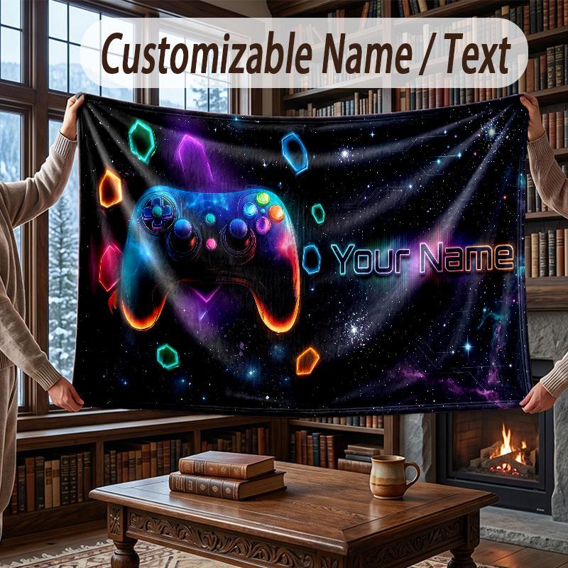 Space Cosmic Theme Throw Blanket Custom Name Text Personalized Blanket Soft Cozy Blanket for Home Sofa Bed