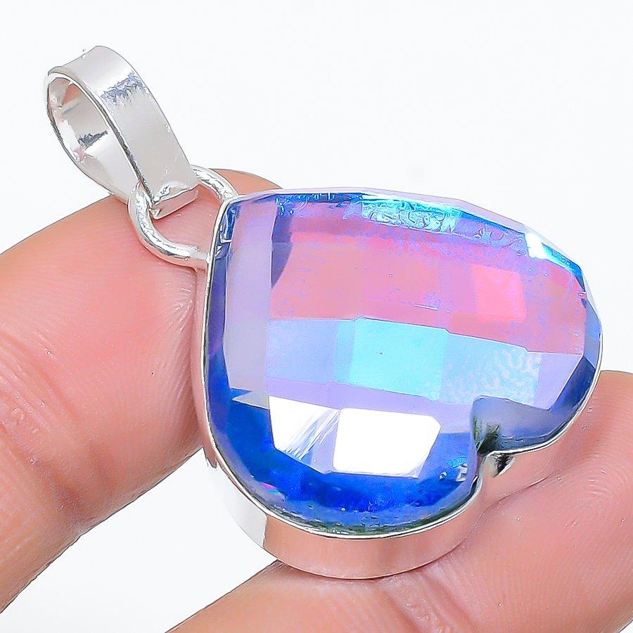 

Подвеска из стерлингового серебра 925 пробы с натуральным мистическим топазом ручной работы 1,50 дюйма E2c20