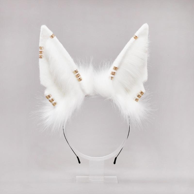 Lolita Plush Hair Hoop Wolf Ears Headwear with Metal Ring Furry Headband Cute Anime Fancy Dress Cosplay Accessories
