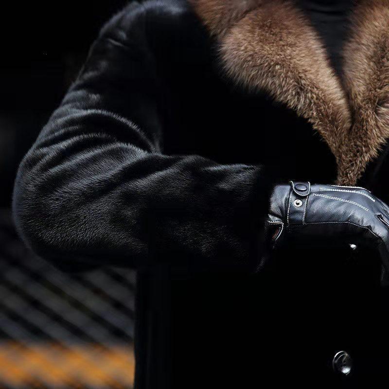 Mens Faux Fur Coat Slim Fit Notched Lapel Long Winter Overcoat Business Casual Plus Size