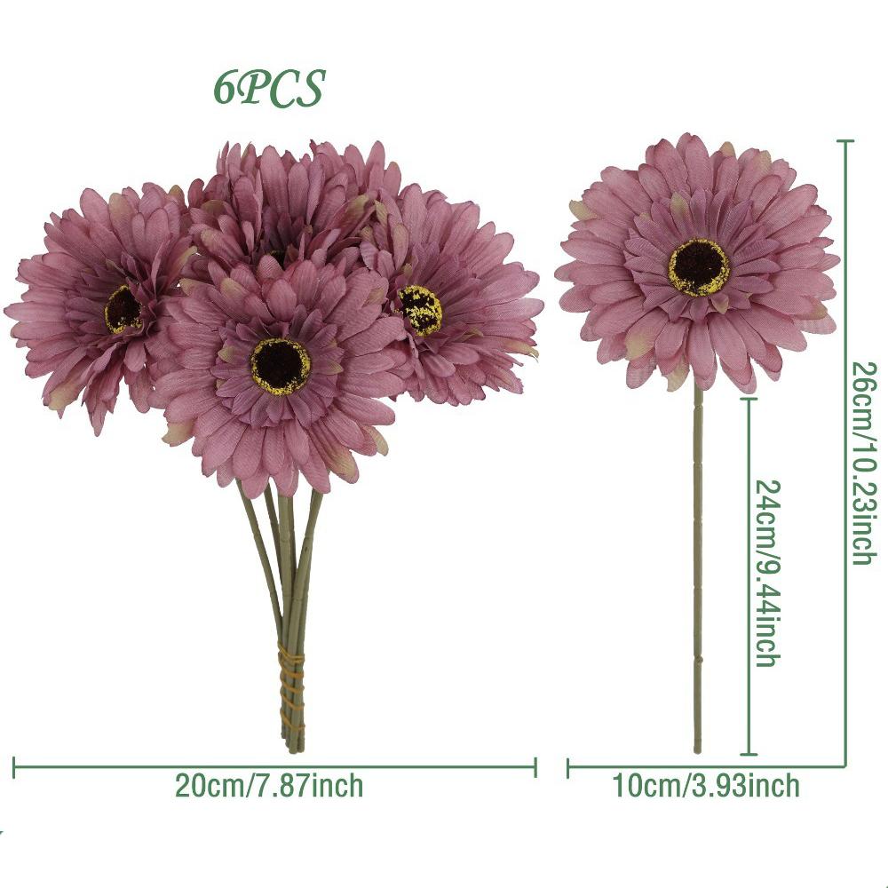 6Pcs Artificial Silk Gerbera Flowers Bouquet Home Table Decor Fake Daisy DIY Photo Props Floral Arrangements Wedding Decoration