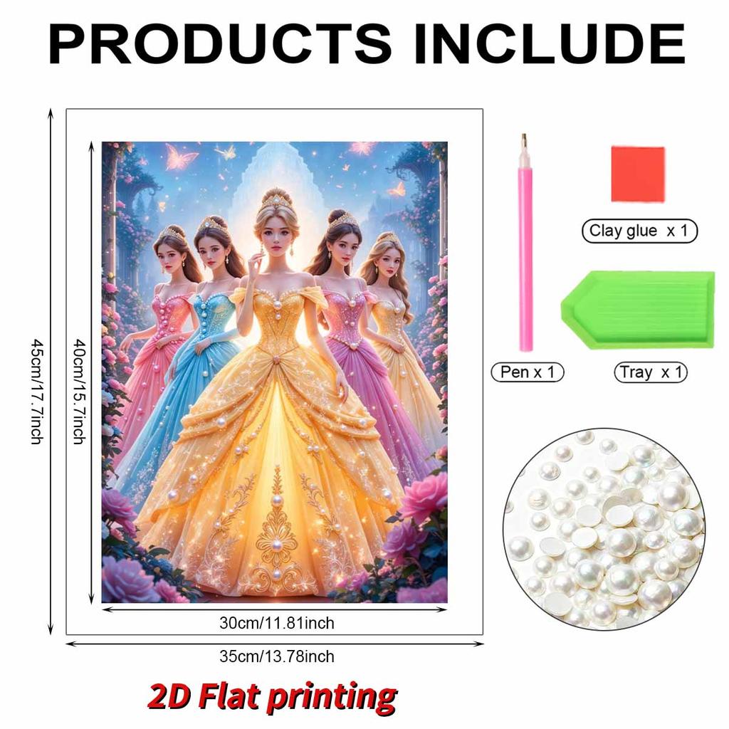 Le Cinque Distinte Principesse Disney con le Loro Perle Incastonate nei Dipinti Sono Perfette per l'Uso Come Decorazioni per la Casa