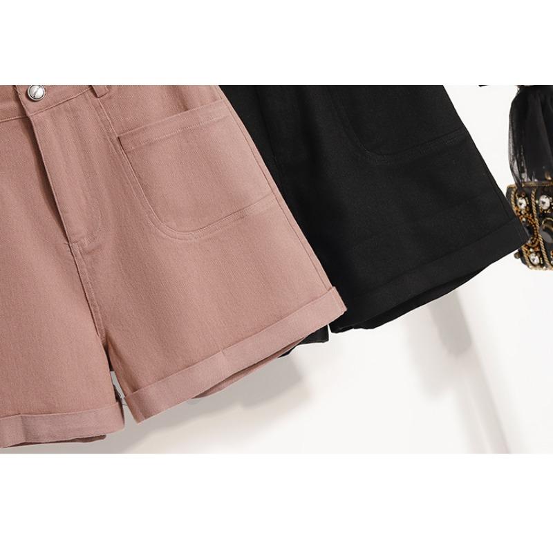 DIMANAF Übergröße 2025 Damen Shorts Hosen Sommer Locker Harem Jeans Kurz Basic Hohe Taille Elastischer Bund Uni Hosen