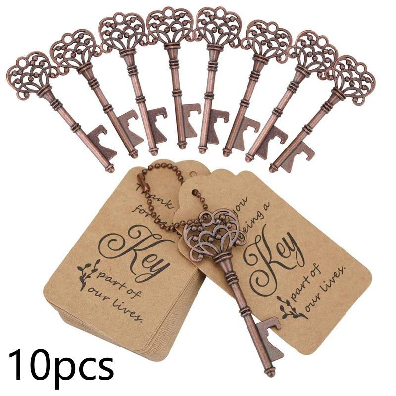 10Pcs/Set Key Shaped Bottle Opener Keychain Zinc Alloy Copper Silver Keyring Beer Can Unique Creative Gift Home Kitchen